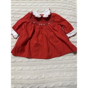 Polly Flinders 9 Months Vintage Baby Red Shocked Dress Ruching